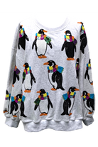 Queen Of Sparkles Light Grey Penguin With Scarf Sweatshirt-Sweaters-Queen Of Sparkles-Deja Nu Boutique, Women's Fashion Boutique in Lampasas, Texas