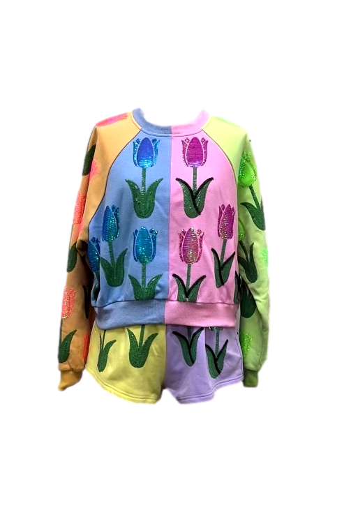 Queen Of Sparkles Neon Colorblock Tulip Sweatshirt-Tops-Queen Of Sparkles-Deja Nu Boutique, Women's Fashion Boutique in Lampasas, Texas