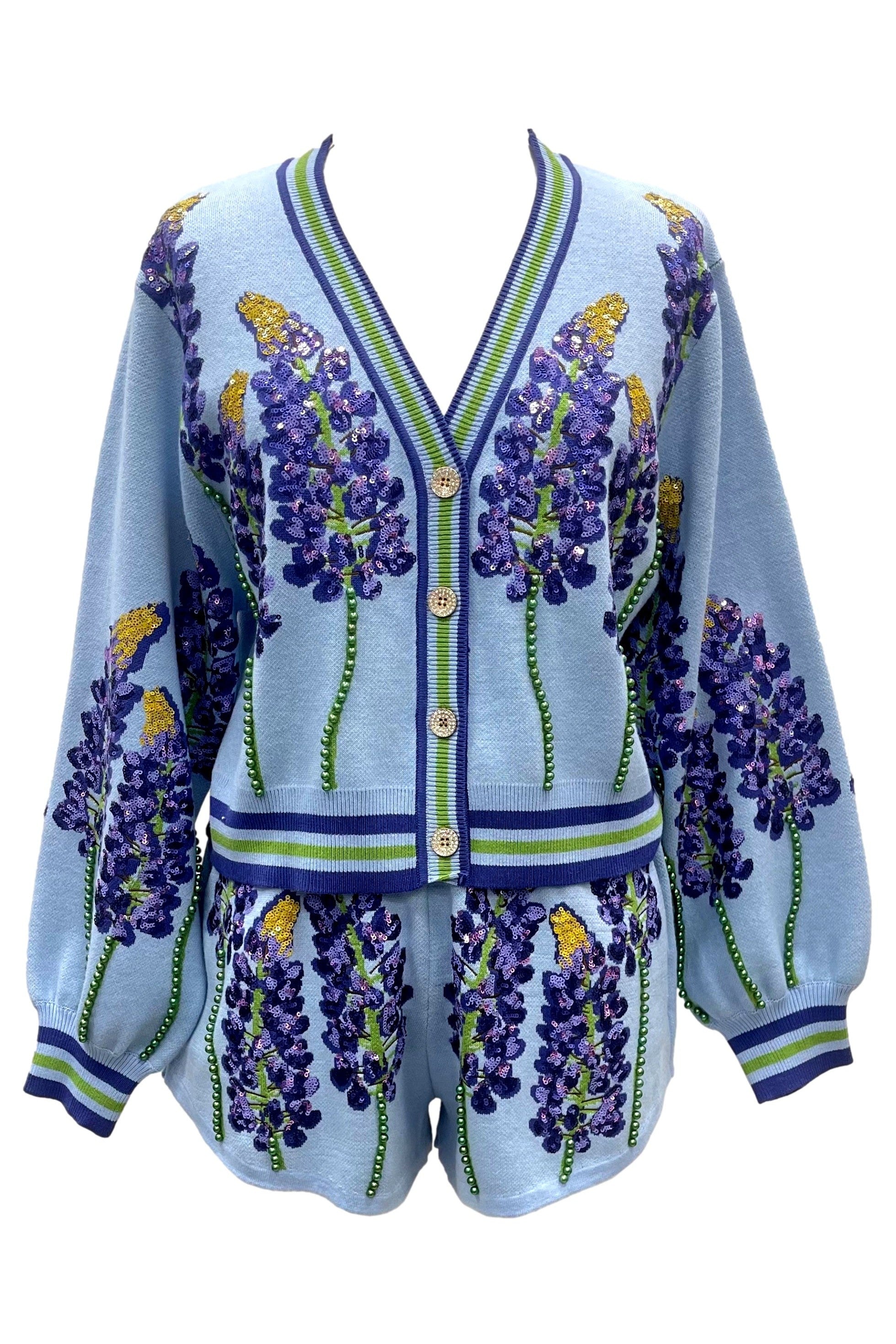 Queen Of Sparkles Pale Blue Bonnets Cardigan-Sweaters-Queen Of Sparkles-Deja Nu Boutique, Women's Fashion Boutique in Lampasas, Texas