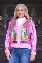 Queen Of Sparkles Pink Sequin Champagne Queen Sweater Cardigan-Cardigans & Kimonos-Queen Of Sparkles-Deja Nu Boutique, Women's Fashion Boutique in Lampasas, Texas