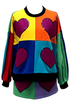 Queen Of Sparkles Rainbow Colorblock Rhinestone Heart Sweatshirt-Tops-Queen Of Sparkles-Deja Nu Boutique, Women's Fashion Boutique in Lampasas, Texas