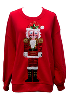 Queen Of Sparkles Red Metallic Santa Nutcracker Sweatshirt-Sweaters-Queen Of Sparkles-Deja Nu Boutique, Women's Fashion Boutique in Lampasas, Texas