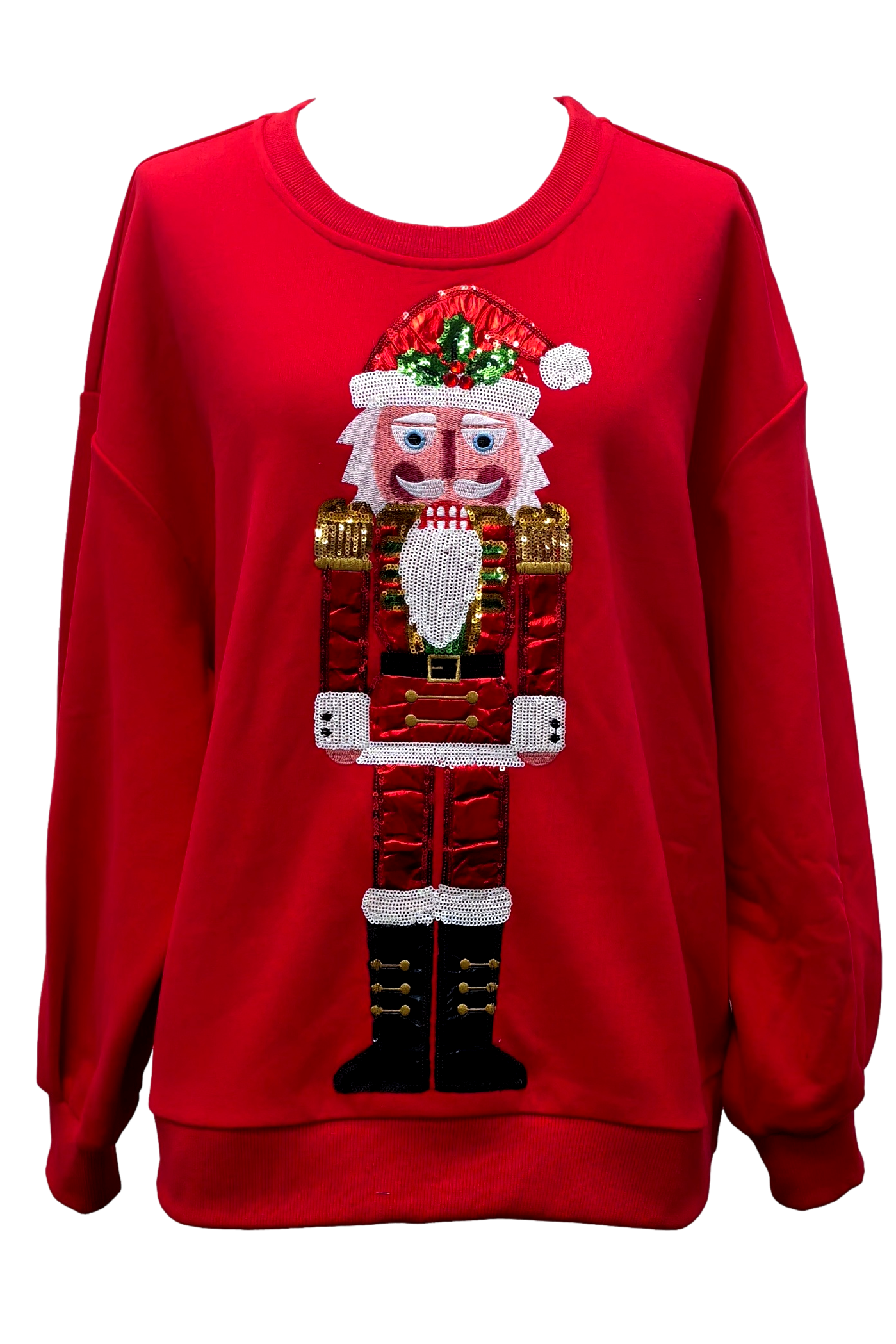 Queen Of Sparkles Red Metallic Santa Nutcracker Sweatshirt-Sweaters-Queen Of Sparkles-Deja Nu Boutique, Women's Fashion Boutique in Lampasas, Texas