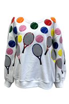 Queen Of Sparkles White Multi Tennis Icon Sweatshirt-Sweaters-Queen Of Sparkles-Deja Nu Boutique, Women's Fashion Boutique in Lampasas, Texas