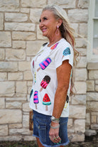 Queen Of Sparkles White Scattered Multi Color Popsicle Tee-Tops-Queen Of Sparkles-Deja Nu Boutique, Women's Fashion Boutique in Lampasas, Texas