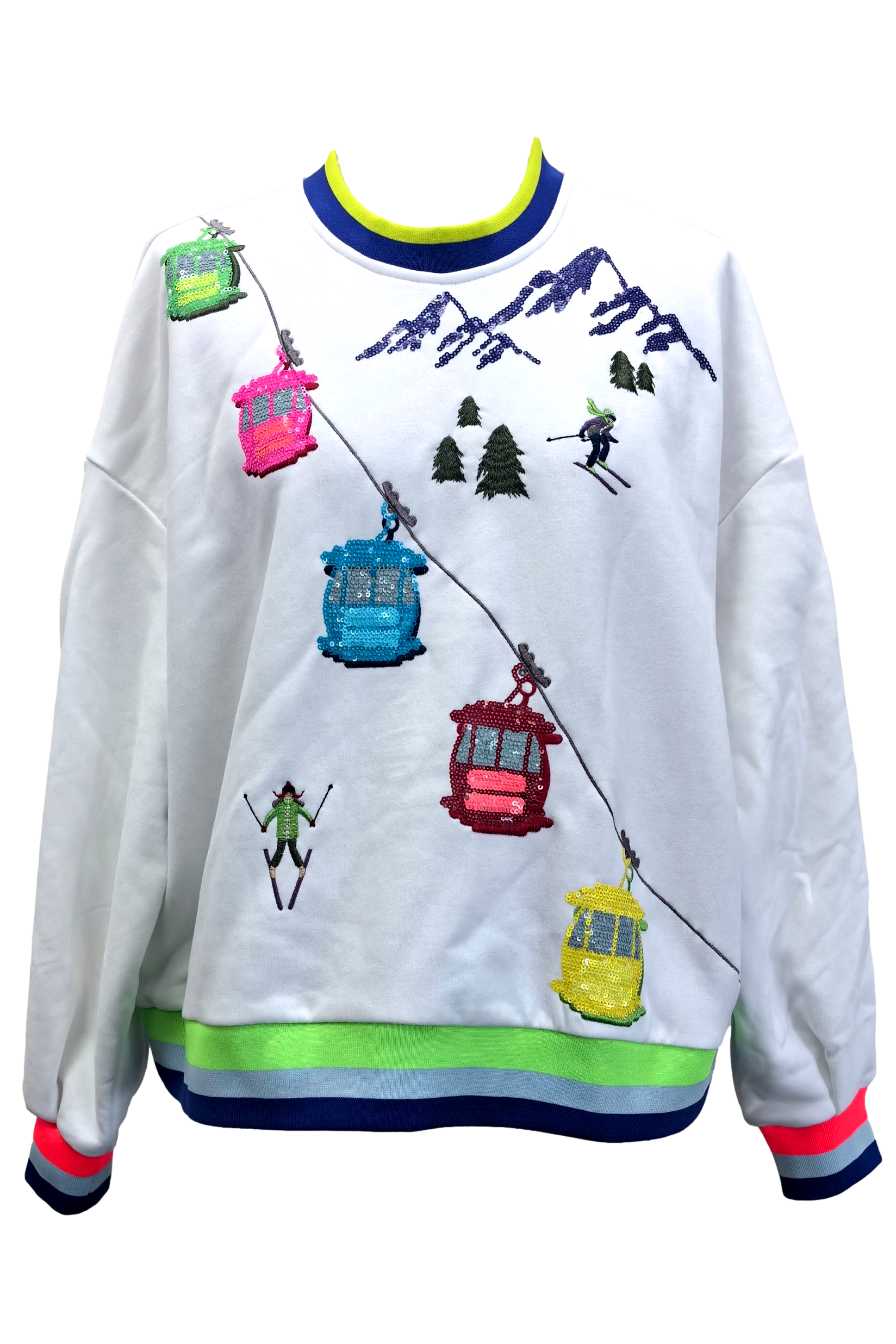 Queen Of Sparkles White Ski Lift On Gondola Sweatshirt-Sweaters-Queen Of Sparkles-Deja Nu Boutique, Women's Fashion Boutique in Lampasas, Texas