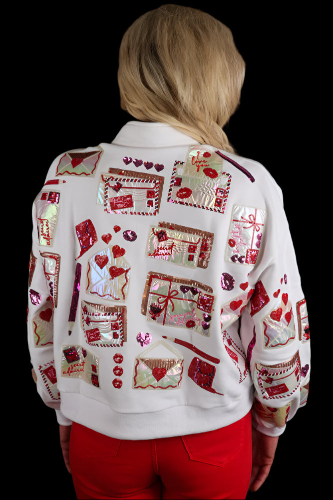 Queen Of Sparkles - White Love Letters Henley Sweatshirt-Tops-Queen Of Sparkles-Deja Nu Boutique, Women's Fashion Boutique in Lampasas, Texas