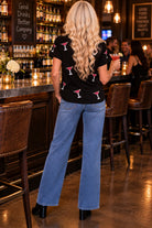 Queen Of Sparkles Black & Pink Scattered Pearl Cosmo Tee-Tops-Queen Of Sparkles-Deja Nu Boutique, Women's Fashion Boutique in Lampasas, Texas