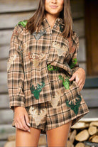 Queen Of Sparkles Brown Plaid Multi Deer Head Button Up Long Sleeve Top-shirts-Queen Of Sparkles-Deja Nu Boutique, Women's Fashion Boutique in Lampasas, Texas