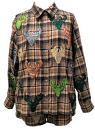 Queen Of Sparkles Brown Plaid Multi Deer Head Button Up Long Sleeve Top-shirts-Queen Of Sparkles-Deja Nu Boutique, Women's Fashion Boutique in Lampasas, Texas