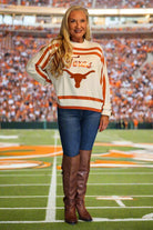 Queen Of Sparkles Burnt Orange And White Texas Longhorns Striped Long Sleeve Sweater-Sweaters-Queen Of Sparkles-Deja Nu Boutique, Women's Fashion Boutique in Lampasas, Texas