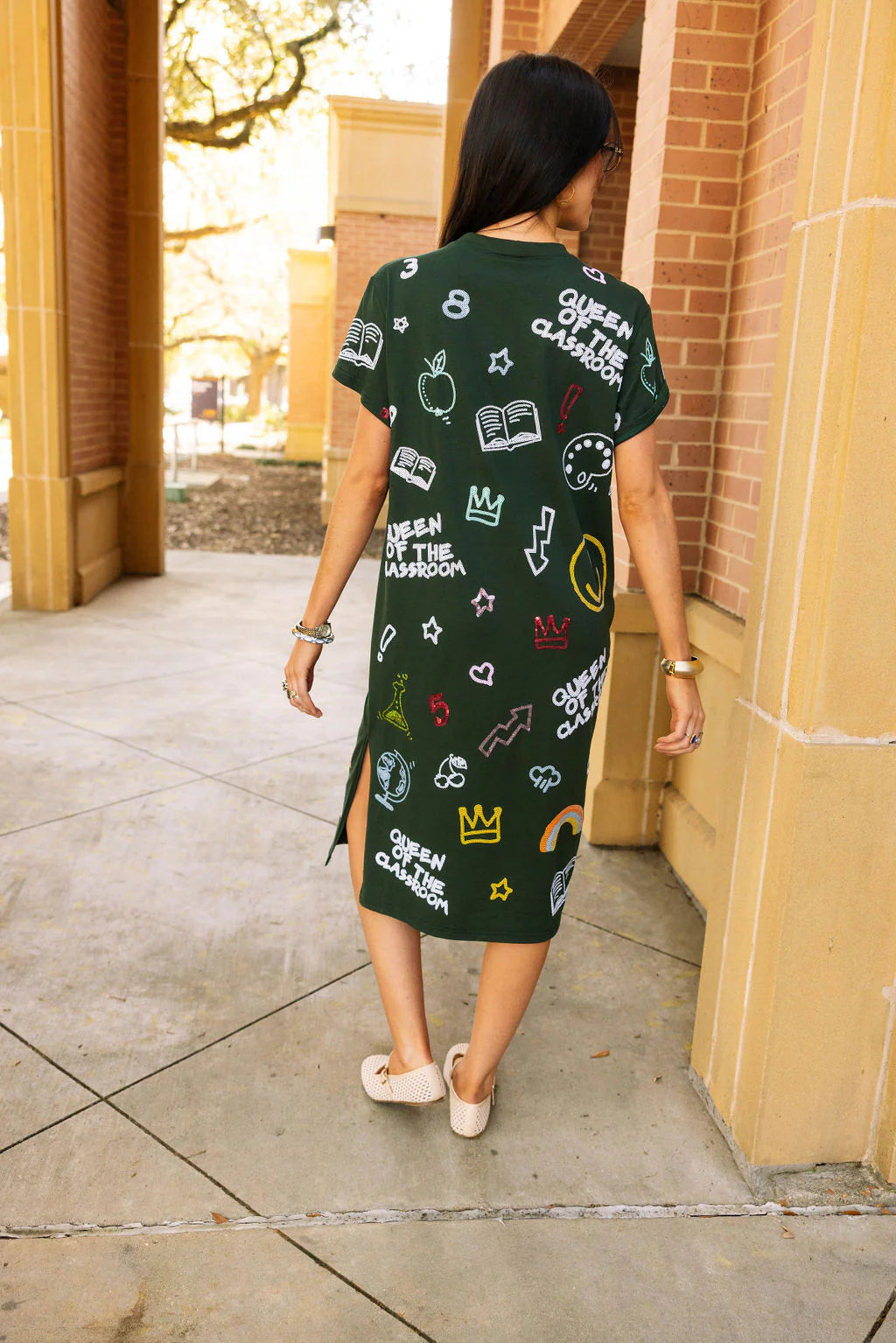 Queen Of Sparkles Dark Green Queen of The Classroom Midi Tee Dress-Maxi Dresses-Queen Of Sparkles-Deja Nu Boutique, Women's Fashion Boutique in Lampasas, Texas
