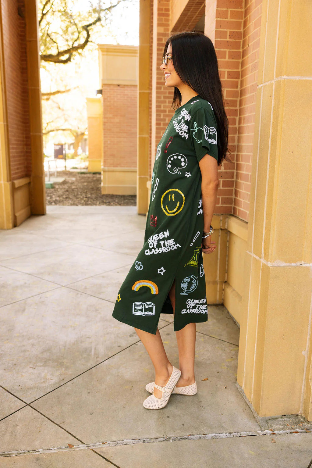 Queen Of Sparkles Dark Green Queen of The Classroom Midi Tee Dress-Maxi Dresses-Queen Of Sparkles-Deja Nu Boutique, Women's Fashion Boutique in Lampasas, Texas