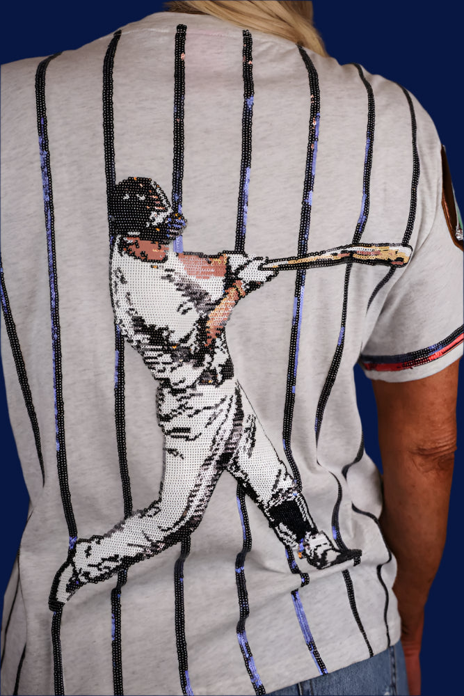 Queen Of Sparkles Grey & Royal Strike Out Tee-Tops-Queen Of Sparkles-Deja Nu Boutique, Women's Fashion Boutique in Lampasas, Texas