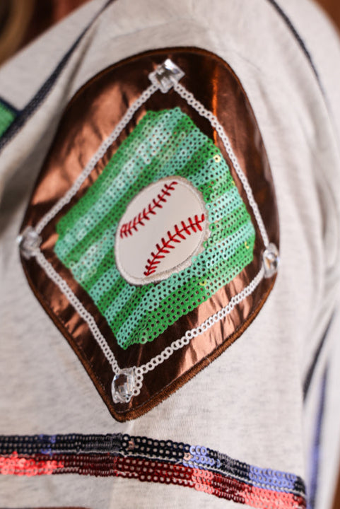 Queen Of Sparkles Grey & Royal Strike Out Tee-Tops-Queen Of Sparkles-Deja Nu Boutique, Women's Fashion Boutique in Lampasas, Texas