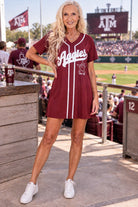 Queen Of Sparkles Licensed-Maroon Texas A&M Baseball Jersey Tee Dress-Short Dresses-Queen Of Sparkles-Deja Nu Boutique, Women's Fashion Boutique in Lampasas, Texas