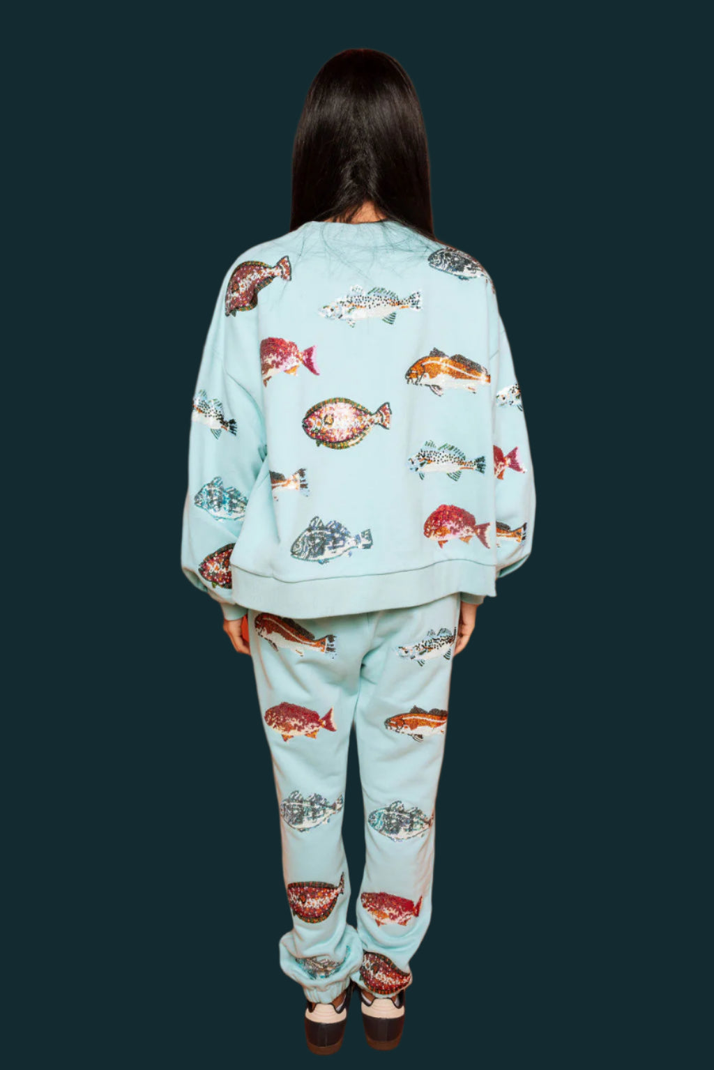 Queen Of Sparkles Light Blue Fish Sweatshirt-Tops-Queen Of Sparkles-Deja Nu Boutique, Women's Fashion Boutique in Lampasas, Texas