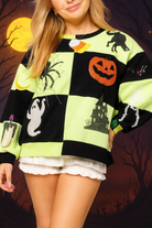 Queen Of Sparkles Light Green and Black Checkered Halloween Icon Sweatshirt-sweatshirt-Queen Of Sparkles-Deja Nu Boutique, Women's Fashion Boutique in Lampasas, Texas