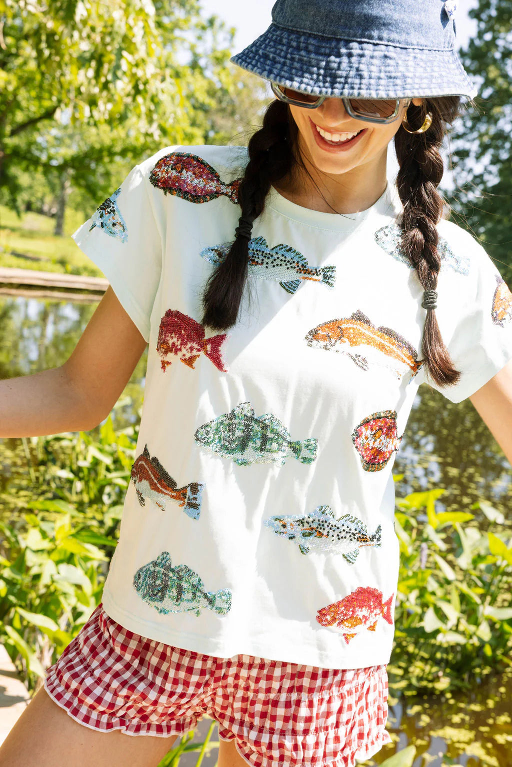 Queen Of Sparkles Mint Multi Fish Tee-Tops-Queen Of Sparkles-Deja Nu Boutique, Women's Fashion Boutique in Lampasas, Texas