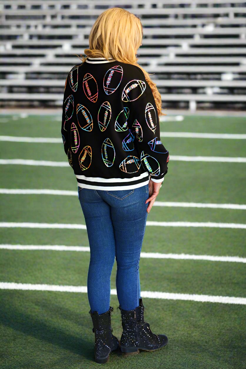 Queen Of Sparkles Multi Sequin Football Sport Stripe Sweatshirt-Tops-Queen Of Sparkles-Deja Nu Boutique, Women's Fashion Boutique in Lampasas, Texas