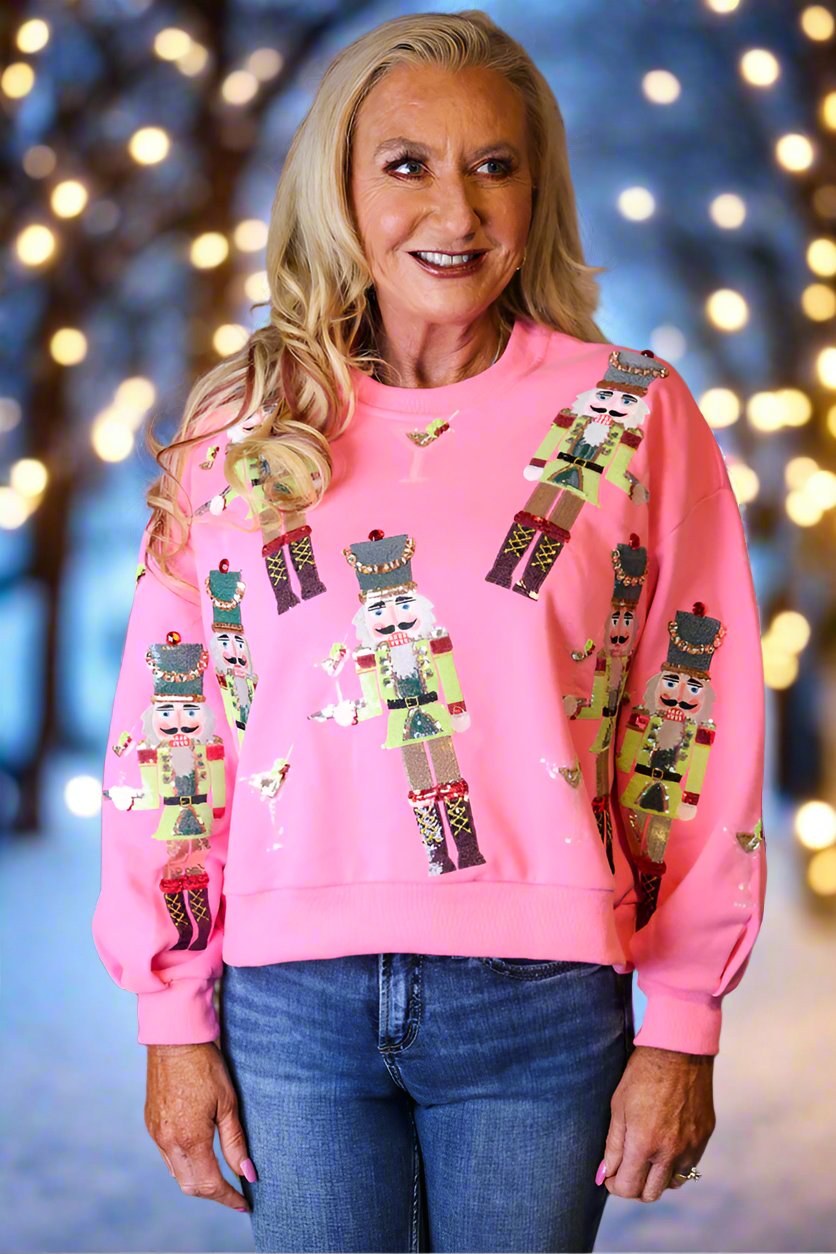 Queen Of Sparkles Pink Martini Nutcrackers Sweatshirt-Sweaters-Queen Of Sparkles-Deja Nu Boutique, Women's Fashion Boutique in Lampasas, Texas