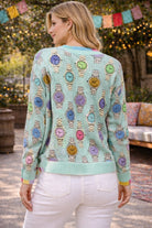 Queen of Sparkles Aqua Colorblock Trim Multi Watch Button-Up Cardigan-Cardigans & Kimonos-Queen Of Sparkles-Deja Nu Boutique, Women's Fashion Boutique in Lampasas, Texas