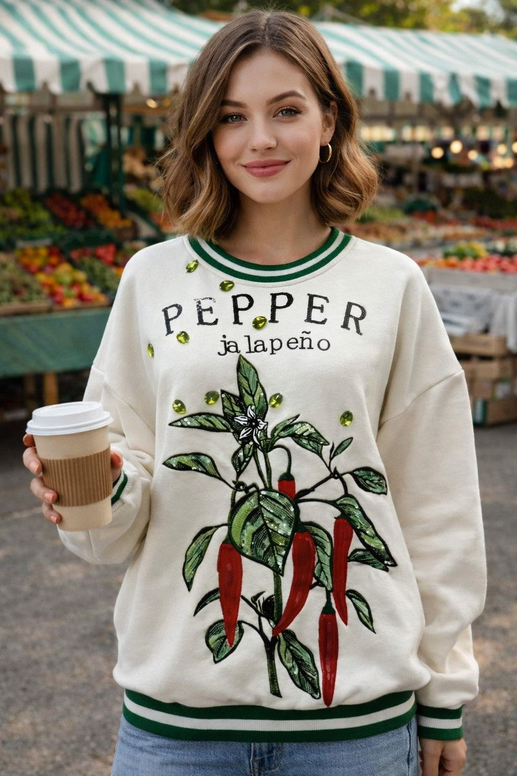 Queen of Sparkles Beige Jalapeño Pepper Seed Packet Sweatshirt-sweatshirt-Queen Of Sparkles-Deja Nu Boutique, Women's Fashion Boutique in Lampasas, Texas