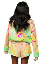 Queen of Sparkles Beige & Neon Paisley Print Sweatshirt-sweatshirt-Queen Of Sparkles-Deja Nu Boutique, Women's Fashion Boutique in Lampasas, Texas