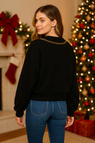 Queen of Sparkles Black Christmas Necklace Sweatshirt-sweatshirt-Queen Of Sparkles-Deja Nu Boutique, Women's Fashion Boutique in Lampasas, Texas