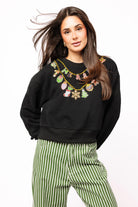 Queen of Sparkles Black Christmas Necklace Sweatshirt-sweatshirt-Queen Of Sparkles-Deja Nu Boutique, Women's Fashion Boutique in Lampasas, Texas