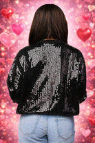 Queen of Sparkles Black Full Sequin “Be My Valentine” Jeweled Heart Sweater-Sweaters-Queen Of Sparkles-Deja Nu Boutique, Women's Fashion Boutique in Lampasas, Texas