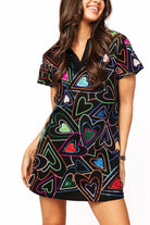 Queen of Sparkles Black Groovy Sequin Heart Collared Short Sleeve Dress-mini dress-Queen Of Sparkles-Deja Nu Boutique, Women's Fashion Boutique in Lampasas, Texas