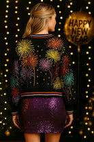 Queen of Sparkles Black Multi Rainbow Firework Button Up Cardigan-Cardigans & Kimonos-Queen Of Sparkles-Deja Nu Boutique, Women's Fashion Boutique in Lampasas, Texas