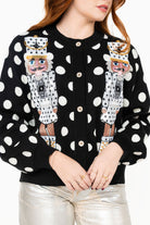 Queen of Sparkles Black & White Polka Dot Nutcracker Button Up Cardigan-Cardigans & Kimonos-Queen Of Sparkles-Deja Nu Boutique, Women's Fashion Boutique in Lampasas, Texas