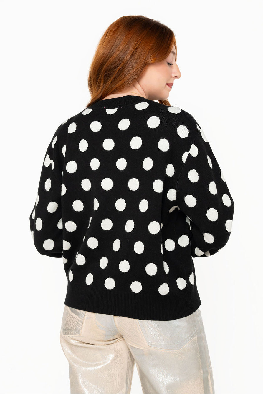 Queen of Sparkles Black & White Polka Dot Nutcracker Button Up Cardigan-Cardigans & Kimonos-Queen Of Sparkles-Deja Nu Boutique, Women's Fashion Boutique in Lampasas, Texas