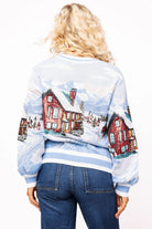 Queen of Sparkles Blue & White Snowy Town Scene Button Up Cardigan-Cardigans & Kimonos-Queen Of Sparkles-Deja Nu Boutique, Women's Fashion Boutique in Lampasas, Texas