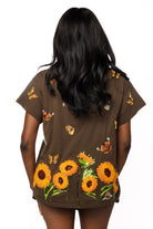 Queen of Sparkles Brown Beaded Butterfly & Sunflower Tee-T-Shirts-Queen Of Sparkles-Deja Nu Boutique, Women's Fashion Boutique in Lampasas, Texas