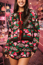 Queen of Sparkles Brown Multi Sequin Strawberry Tie-Up Sweater-Sweaters-Queen Of Sparkles-Deja Nu Boutique, Women's Fashion Boutique in Lampasas, Texas