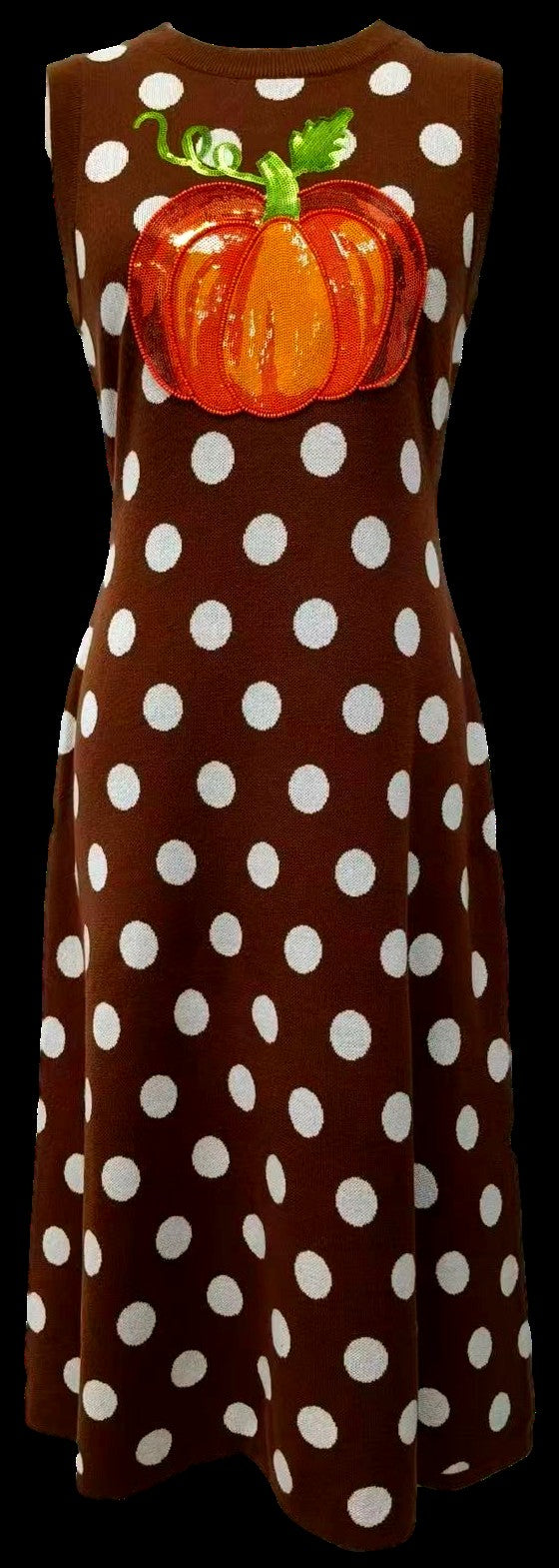 Queen of Sparkles Brown Polka Dot Pumpkin Knit Midi Tank Dress-Midi Dresses-Queen Of Sparkles-Deja Nu Boutique, Women's Fashion Boutique in Lampasas, Texas
