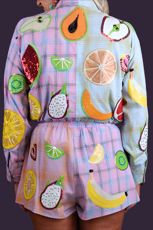 Queen of Sparkles Colorblock Plaid Fruit Shorts-Shorts-Queen Of Sparkles-Deja Nu Boutique, Women's Fashion Boutique in Lampasas, Texas
