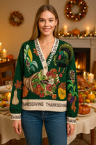 Queen of Sparkles Dark Green Thanksgiving Button Cardigan-Cardigans & Kimonos-Queen Of Sparkles-Deja Nu Boutique, Women's Fashion Boutique in Lampasas, Texas