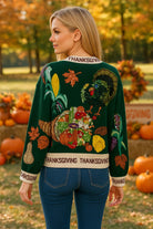 Queen of Sparkles Dark Green Thanksgiving Button Cardigan-Cardigans & Kimonos-Queen Of Sparkles-Deja Nu Boutique, Women's Fashion Boutique in Lampasas, Texas