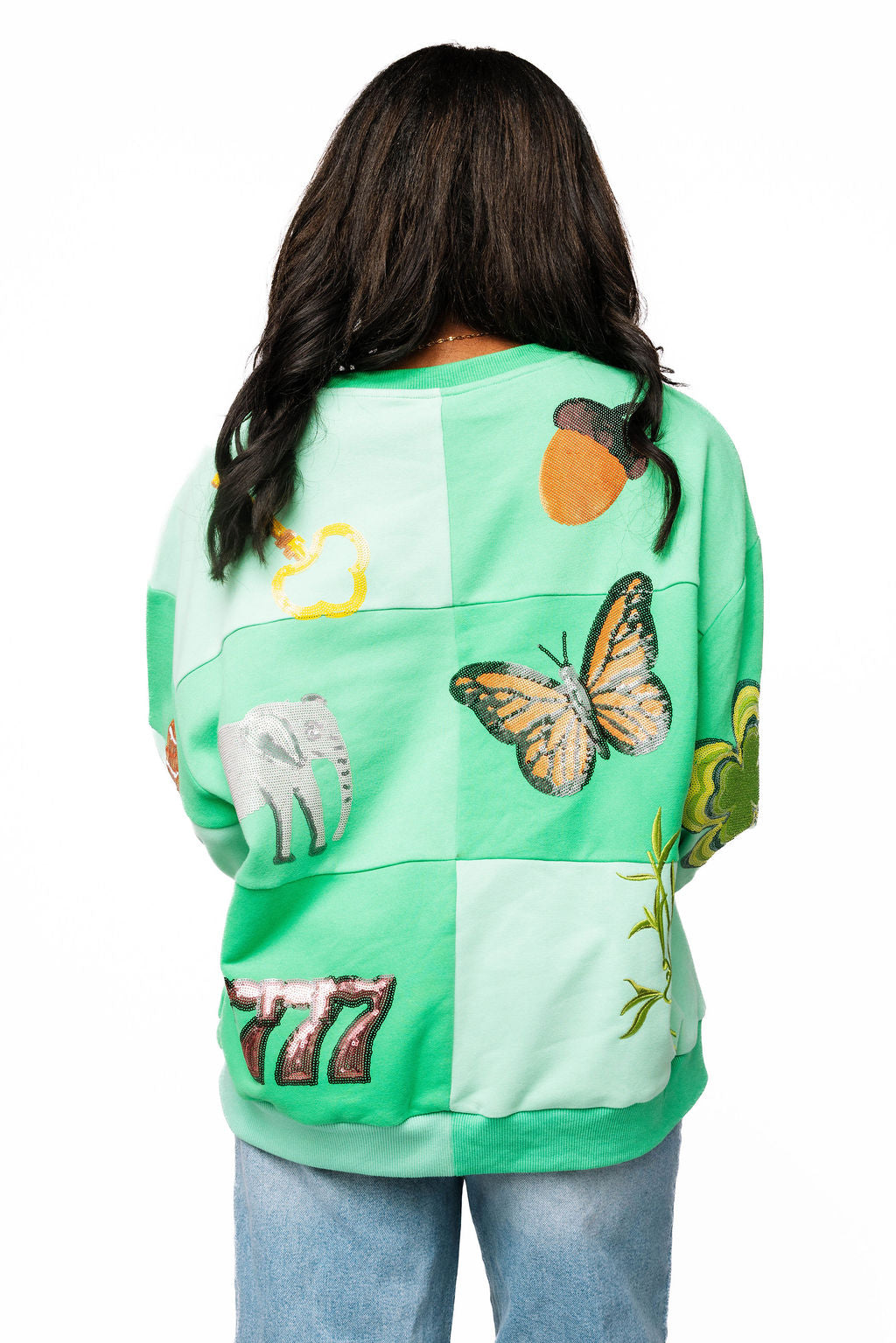 Queen of Sparkles Green Checkered Lucky Icon Sweatshirt-sweatshirt-Queen Of Sparkles-Deja Nu Boutique, Women's Fashion Boutique in Lampasas, Texas