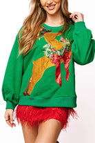 Queen of Sparkles Green Rhinestone Rudolph Wearing A Wreath Sweatshirt-Tops-Queen Of Sparkles-Deja Nu Boutique, Women's Fashion Boutique in Lampasas, Texas