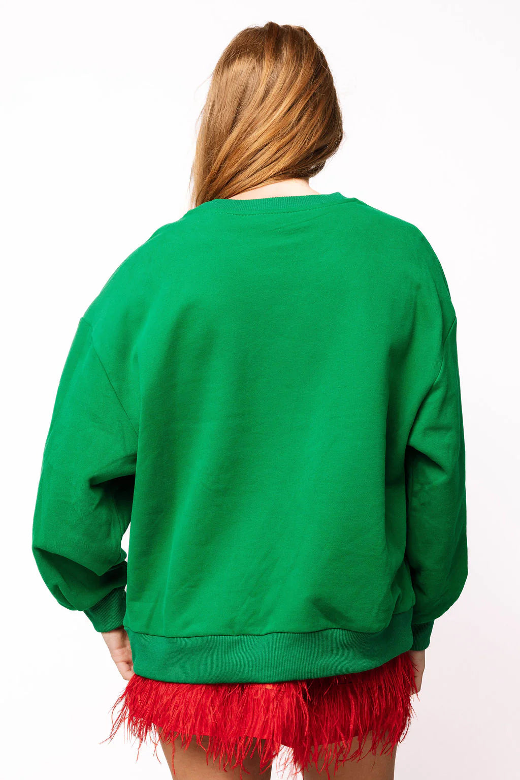 Queen of Sparkles Green Rhinestone Rudolph Wearing A Wreath Sweatshirt-Tops-Queen Of Sparkles-Deja Nu Boutique, Women's Fashion Boutique in Lampasas, Texas