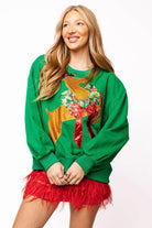 Queen of Sparkles Green Rhinestone Rudolph Wearing A Wreath Sweatshirt-Tops-Queen Of Sparkles-Deja Nu Boutique, Women's Fashion Boutique in Lampasas, Texas
