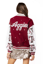 Queen of Sparkles Licensed Texas A&M Bomber Jacket-Jackets-Queen Of Sparkles-Deja Nu Boutique, Women's Fashion Boutique in Lampasas, Texas