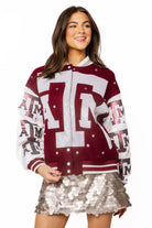 Queen of Sparkles Licensed Texas A&M Bomber Jacket-Jackets-Queen Of Sparkles-Deja Nu Boutique, Women's Fashion Boutique in Lampasas, Texas