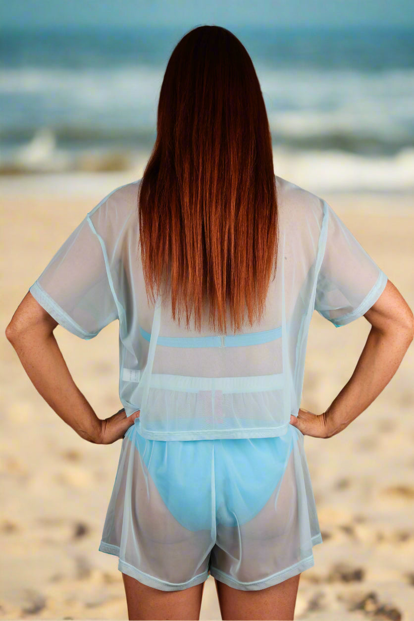 Queen of Sparkles Light Blue Mesh Fish Short-Cover Up-Queen Of Sparkles-Deja Nu Boutique, Women's Fashion Boutique in Lampasas, Texas