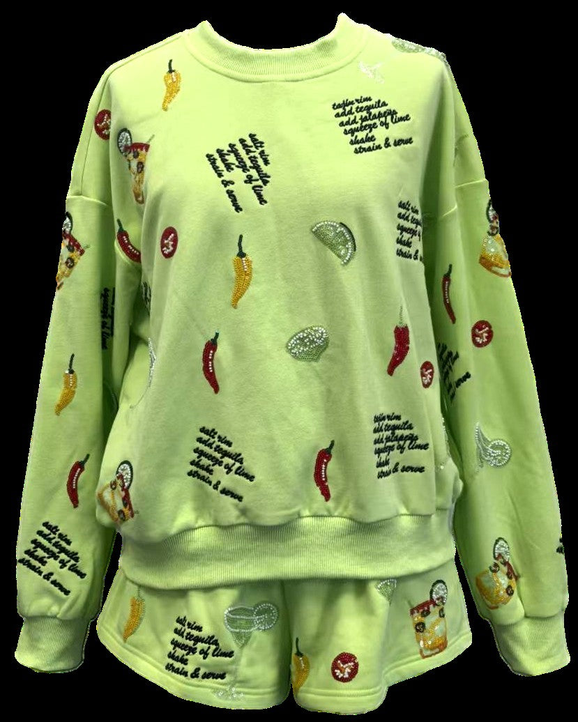 Queen of Sparkles Lime Green Spicy Margarita Recipe Icon Sweatshirt-sweatshirt-Queen Of Sparkles-Deja Nu Boutique, Women's Fashion Boutique in Lampasas, Texas